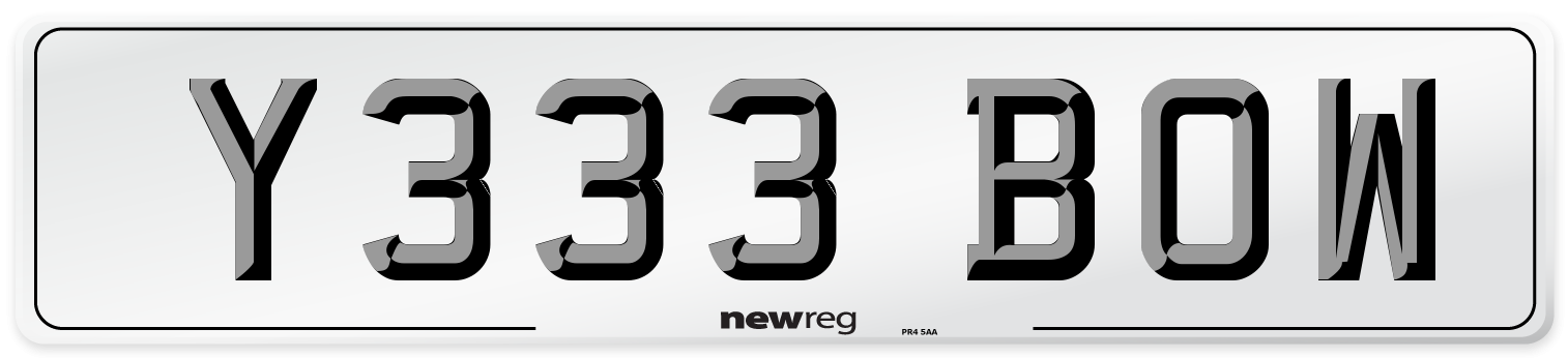 Y333 BOW Number Plate from New Reg